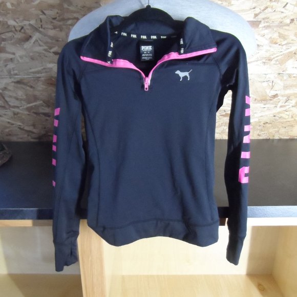 Victoria's Secret Pink Quarter Zip Pullover PINK Black Jacket - Size XS - Picture 1 of 3